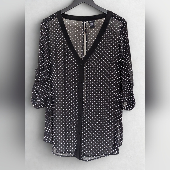 torrid Tops - Torrid Black and White Polka Dot V Neck Blouse
